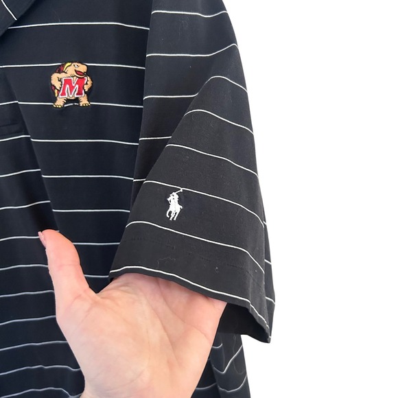 Polo Golf Ralph Lauren Maryland Terrapins Polo Mens XL Black Striped Pima Cotton - Picture 4 of 7